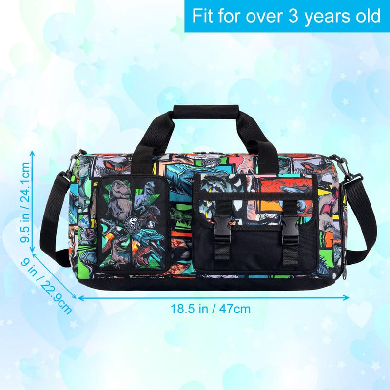 CCJPX Kids Duffle Bag for Boys, Travel Bag with Shoe Compartment, Dinosaur Weekender Carry-On Personalized Tote for Sport Gym (Black) Black Dinosaur