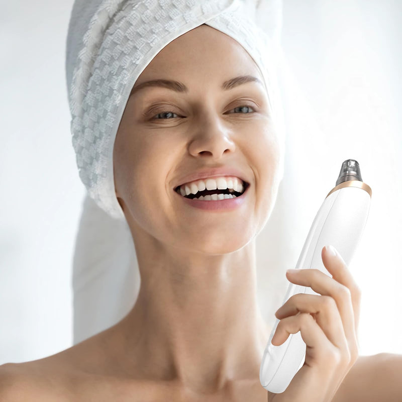 Blackhead Remover Pore Vacuum Kit -Blackhead Extractor Tool with 3 Adjustable Suction Levels, 5 Probes, USB Rechargeable, Suitable for Women and Men(White) White