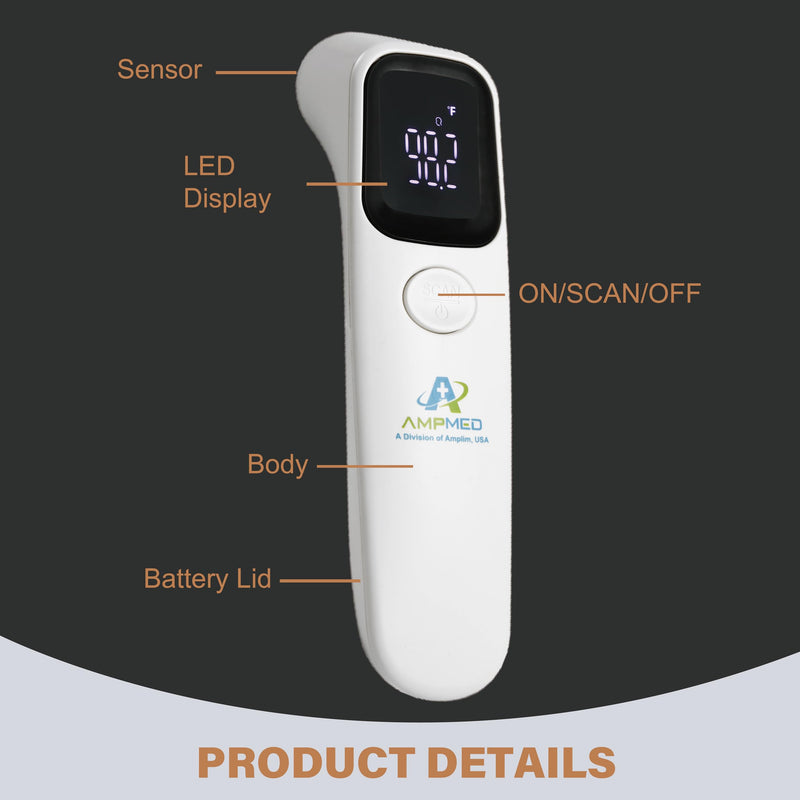 [Australia] - Amplim Forehead Thermometer | No-Touch, FDA-Cleared, Medical-Grade Infrared | 1-Second Read with Audible Fever Alert | Accurate Digital Infrared Thermometer for Adults, Kids, Baby 