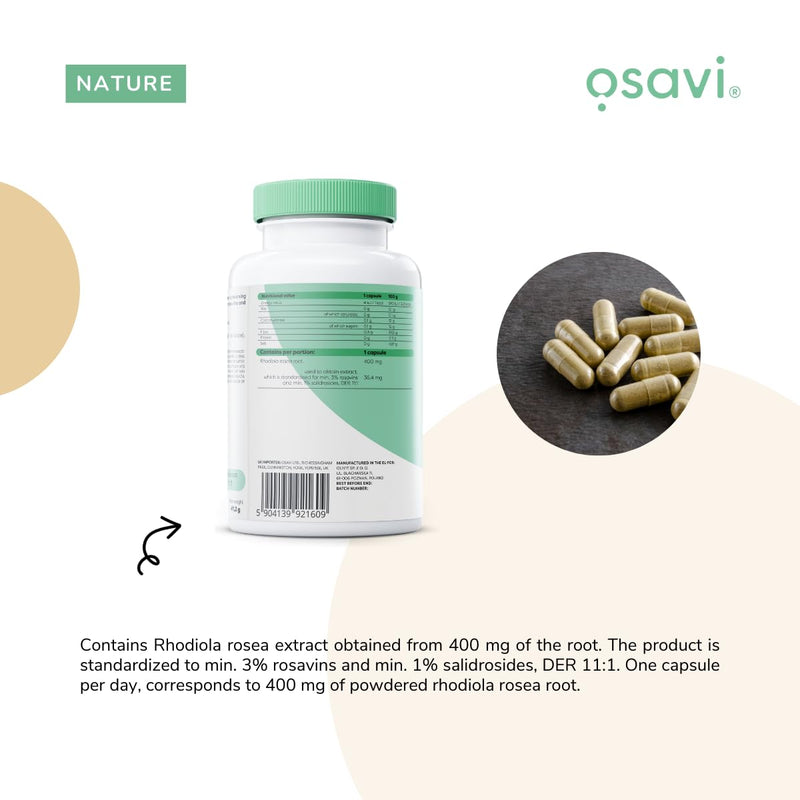 Osavi Rhodiola Rosea Root 400mg – 120 Vegan Caps | Adaptogenic Support for Reducing Stress–Induced Fatigue and Enhancing Mental & Physical Wellbeing 120 count (Pack of 1)