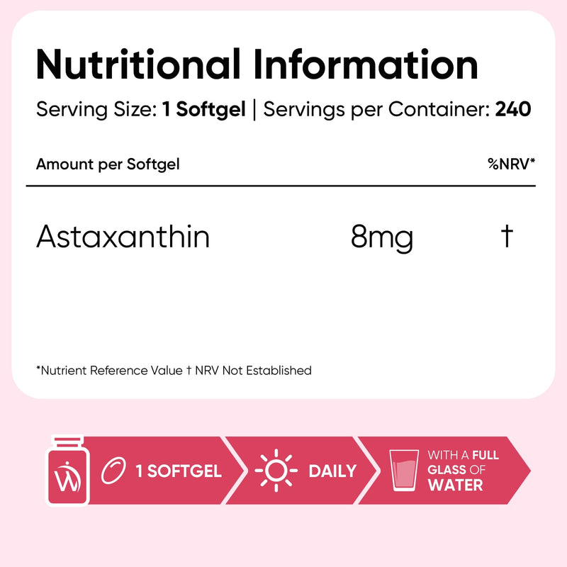 WeightWorld Natural Astaxanthin 8mg - 240 Softgels - 8 Months Supply - Vegan - Sourced from Haematococcus Pluvialis Algae - Non-GMO & GMP-Approved - Astaxanthin Supplements for Men & Women