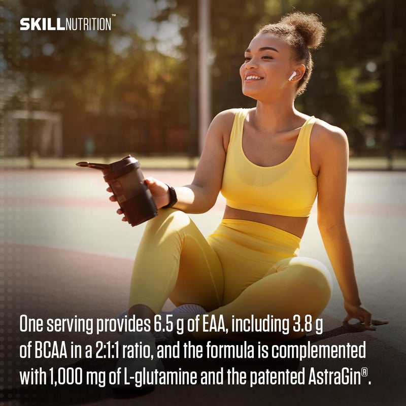 Skill Nutrition EAA + Electrolytes - Orange Flavour | 6.5 g EAA per Serving | BCAA 2:1:1, 1000 mg L-Glutamine, Electrolytes & AstraGin® | Powder Supplement | 450 g