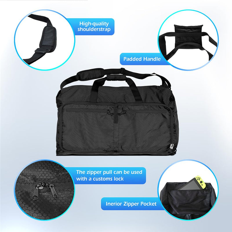 90L Foldable Duffle Bag, Shoe Storage Bag Design, Multiple Pockets, Large Storage Capacity,Duffle Bags For Travel (Black) Black