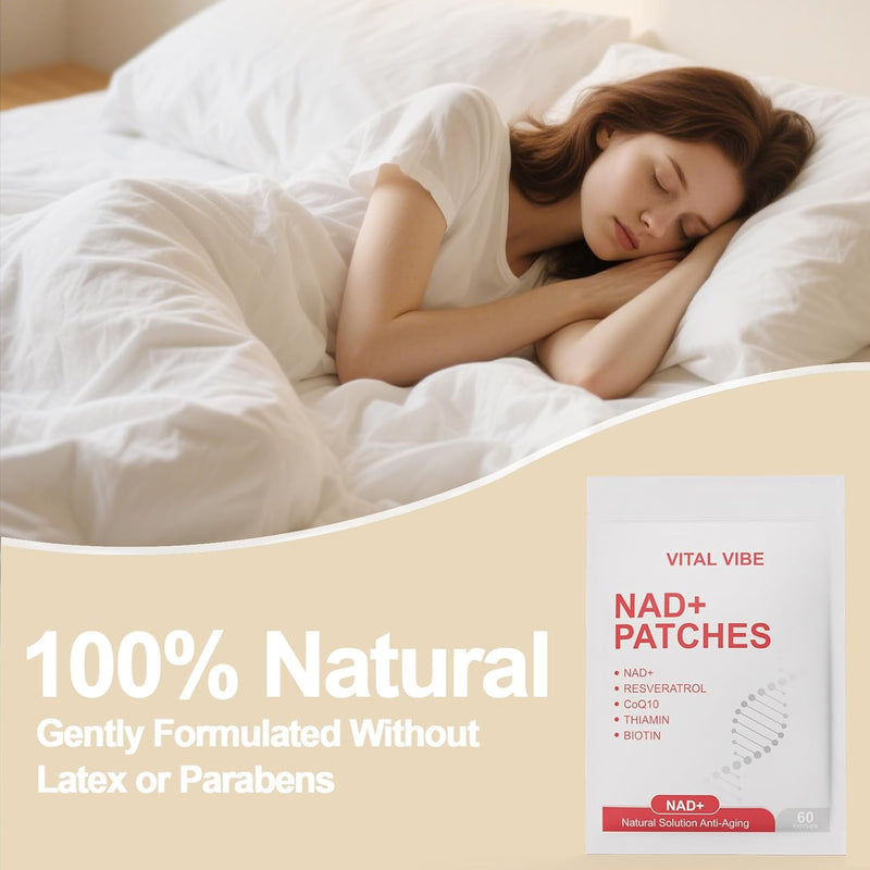 NAD+ Patches - with NMN, Resveratrol & CoQ10 for Cellular Energy & Anti-Aging Support - Plant-Based, Sustained Release Formula, 100% Natural - 60 Transdermal Patches - NAD+ Supplement