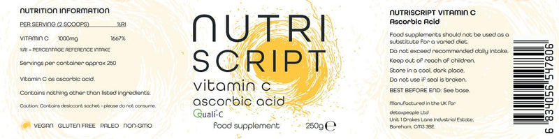 Vitamin C Powder – 250g Ascorbic Acid – 100% Pure British Pharmaceutical Grade Vitamin C - Quali-C