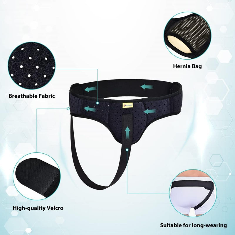 [Australia] - Tenbon Hernia Belt for Men and Women Flexible Adjustable Hernia Belt Hernia Support Pain Relief with Removable Compression Pads for Left and Right Hernia (Black, L) Black 