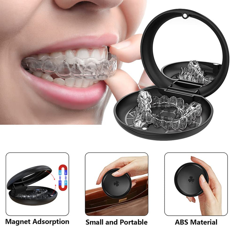 ARGOMAX Aligner and Retainer Case, Upgrated Retainer Mouth Guards Travel Case with Mirror Inside - Black. Black+mirror