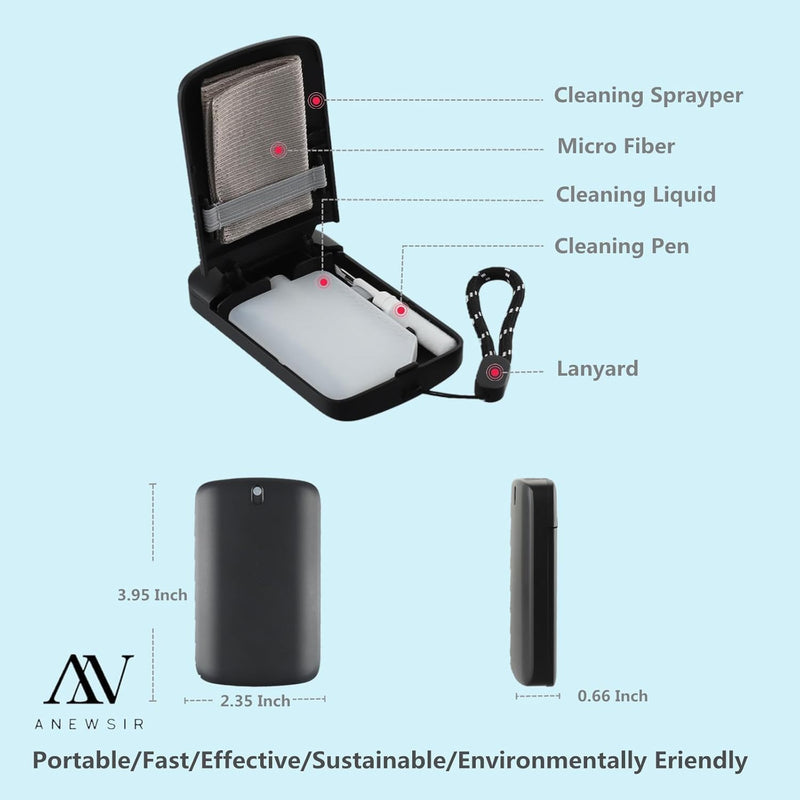 [Australia] - Glasses Cleaner,Screen Cleaner,Portable Lens Cleaner Spray for Eyeglasses,Screen Cleaner Spray Wipe Kit for Phones/Glasses Cleaner Lens Cleaning,Alcohol Free,Replaceable cleaning liquid (Black)New Black 