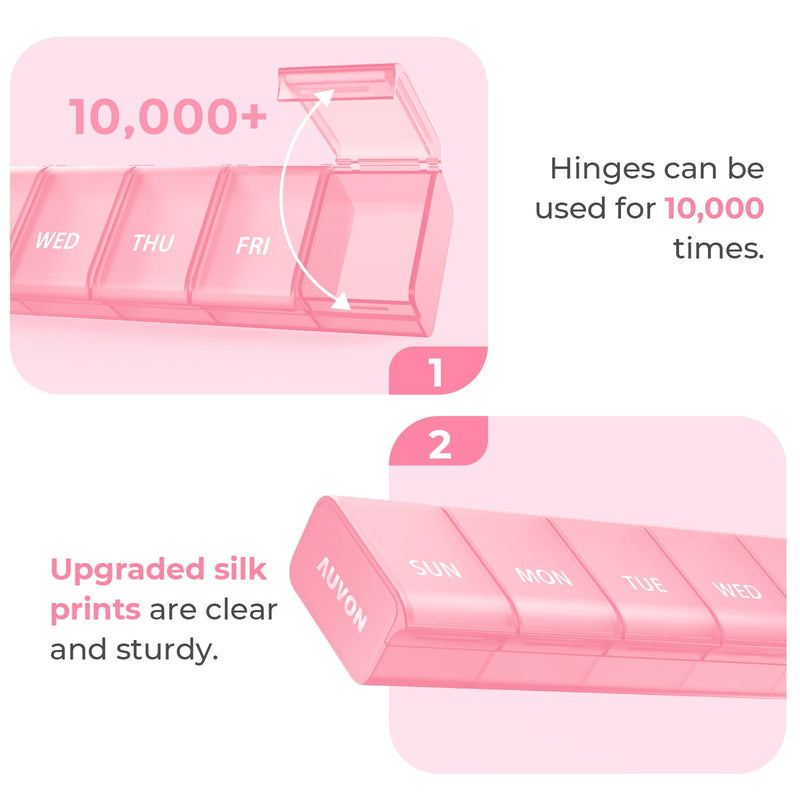 [Australia] - AUVON Weekly Pill Organizer with Effortless Opening Design, Arthritis Friendly Pill Box, BPA-Free Pill Organizer 7 Day, Cute & Portable Pill Case for Vitamins, Supplements and Medications A-pink M (Hold 6 Fish Oils) 