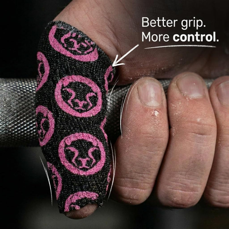 Mammal Strength Thumb Tape 5M / 10M Rolls - Super Sticky & Stretchy Weightlifting Tape for Cross Fit, Olympic Lifting - Flexible & Easily Tearable Hook Grip Tape 10 Metre 2.0 Black/Pink