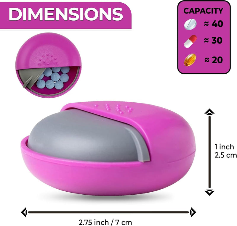 Round Travel Pill Organizer - Portable Small Pill Box for Purse - Compact, Leak-Proof Medicine Container for Pills, Vitamins, Fish Oil, Supplements - BPA-Free, Durable Design, 2.75" (Pink) Pink