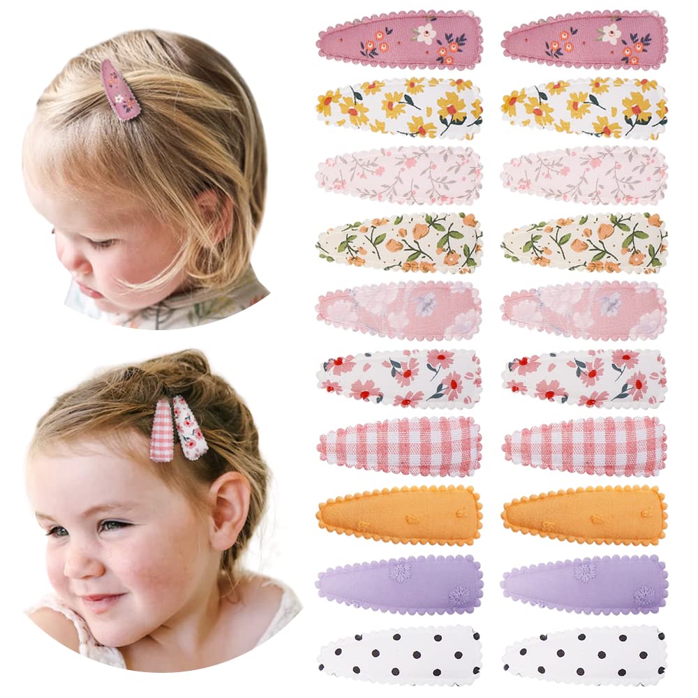 20 Pcs Girl Hair Clips Floral Print Toddler Hair Clips Non Slip Wrapped Snap Hairpins for Kids Barrettes Hair Accessories for Baby Toddler Girls (Light Color) Pink