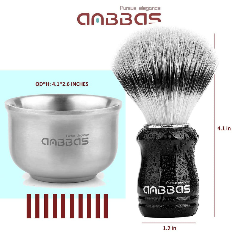 [Australia] - Anbbas Synthetic Badger Hair Shaving Brush,Stainless Steel Shaving Soap Bowl and Higher Brush Holder Stand Set for Men Wet Shave Silver-upgraded 