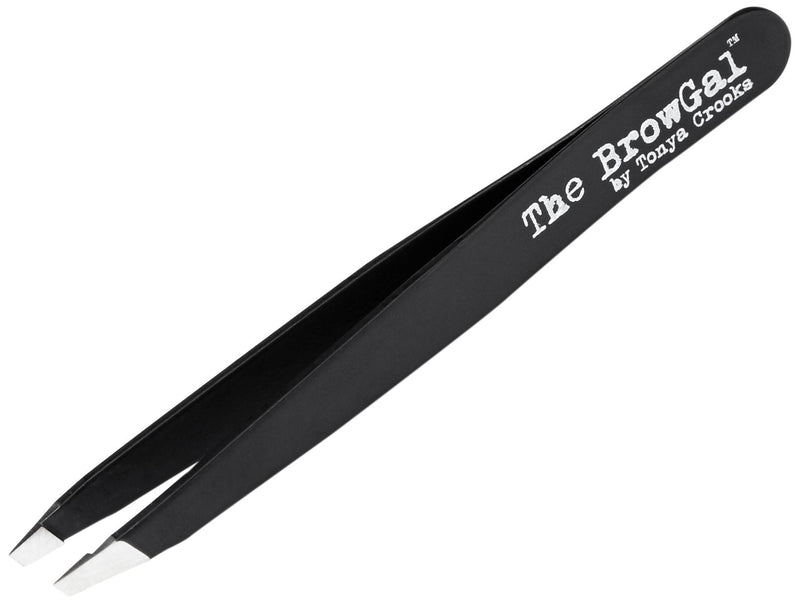 The BrowGal – Professional Hand-Made Slant Tweezer – Exclusive for Eyebrows Facial Hair, Ingrown Hair Removal & Blackhead - Handy & Portable Tool, Easily Grip with Safety, Anti-rust – 3.9 In, Black