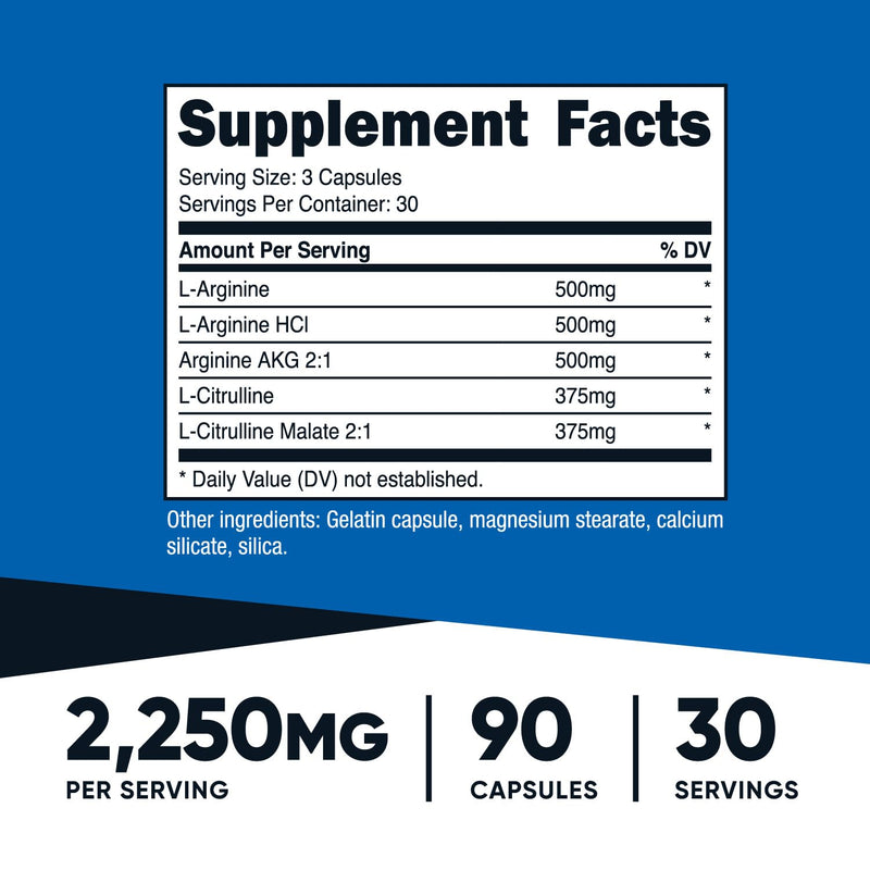 Nutricost Nitric Oxide Booster (2250mg) 90 Capsules, Gluten-Free, GMO-Free | 750mg Per Casule, 30 Servings 90 Count (Pack of 1)