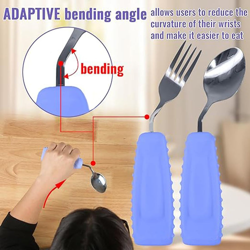 [Australia] - Adaptive Utensils,Parkinson’s Spoon, Handicap Aid, Angled Silverware Spoon and Fork Set for Elderly, Arthritis, Dementia, Disable, Handicapped Hands(Left Hand,Pack of 2,Purple) Left Hand,Pack of 2,Purple 