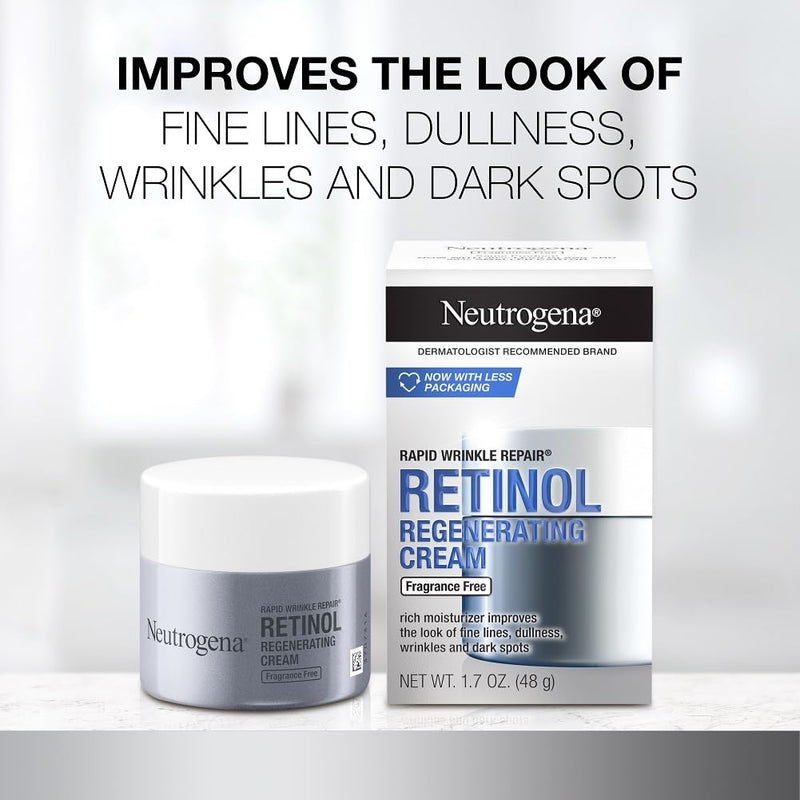 Neutrogena Retinol Face Moisturizer, Rapid Wrinkle Repair, Fragrance Free, Daily Anti-Aging Face Cream with Retinol & Hyaluronic Acid to Fight Fine Lines, Wrinkles, & Dark Spots, 1.7 oz