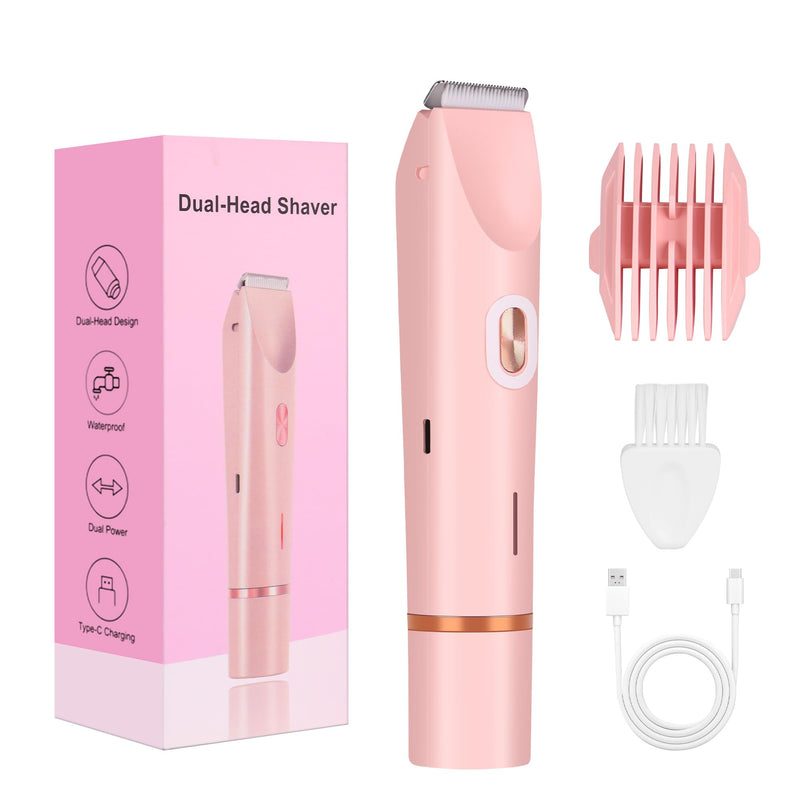 Bikini Trimmer for Women's Electric Shaver, 2-in-1 Dual Head, Bikini Trimmer and Facial Hair Remover, Pink