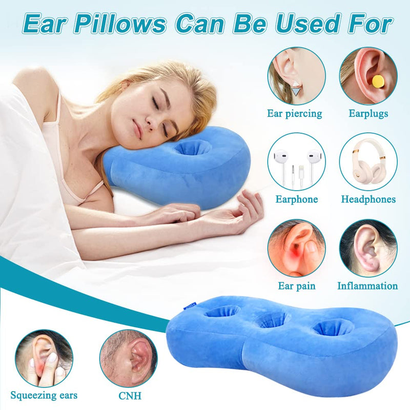 [Australia] - AOSSA Piercing Pillow for Side Sleepers Ear Protector CNH Pillow with Ear Holes for Pressure Sores Ear Pain Relief Headphones Donut Pillow for Head Ear Cushion Side Sleeping Pillow (Blue) 