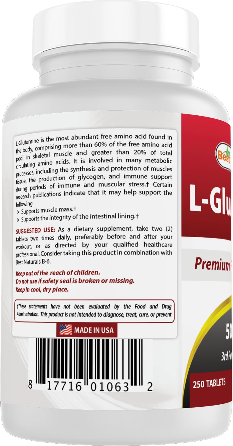 Best Naturals L-Glutamine 500 mg 250 Tablets (250 Count (Pack of 2))