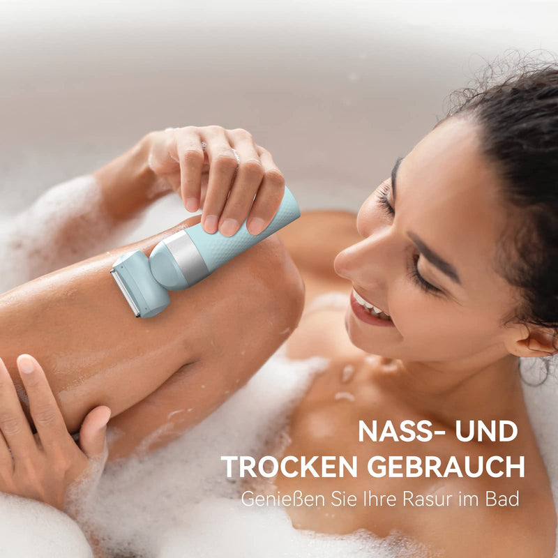 [Australia] - Unibono All-in-one women's razor electric kit, lady shaver electric with LED light for intimate area, bikini razor wet and dry, light blue 