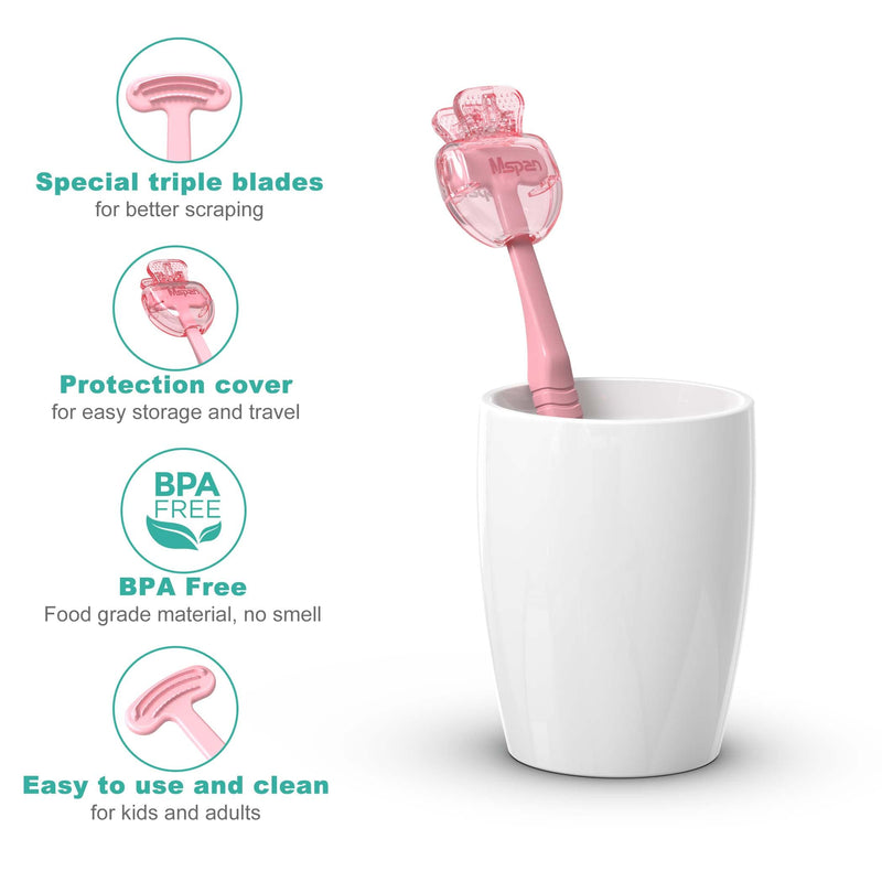 [Australia] - Mspan Tongue Scraper Cleaner Brush: Tongue Care Cleaning Scrubber with Plastic Travel Case Cover for Adults kids - Clean Oral Bad Breath Pink White 2 Pack Pink, White 