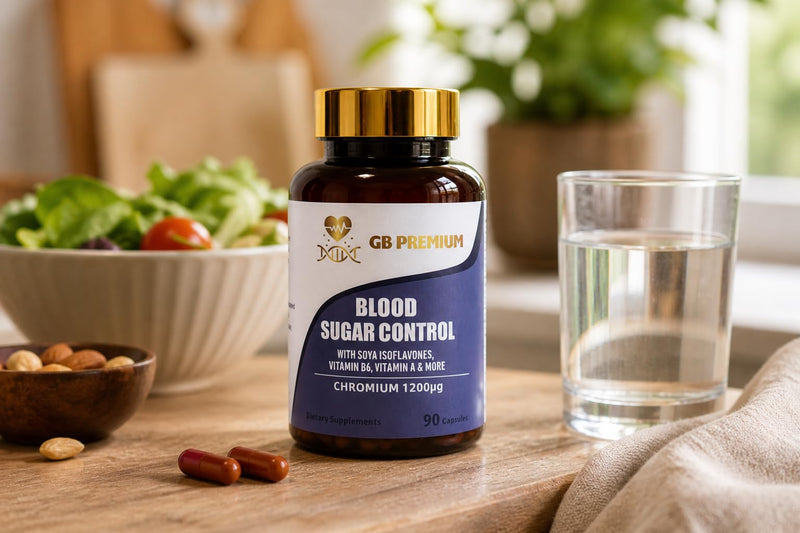 Blood Sugar Control Supplement with Chromium, Folic Acid, Zinc, Magnesium, Selenium, Vitamin E & Vitamin D3, 90 Capsules