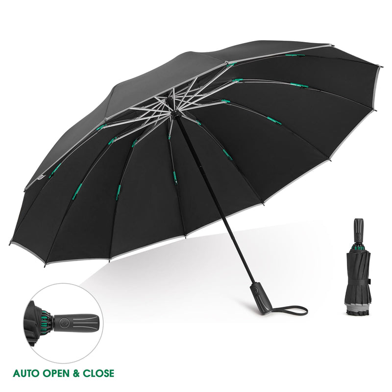 G4Free 54 Inch Large Double Layer Inverted Umbrella, 12 Ribs Compact Windproof Automatic Folding Reverse Umbrella with Reflective Strip