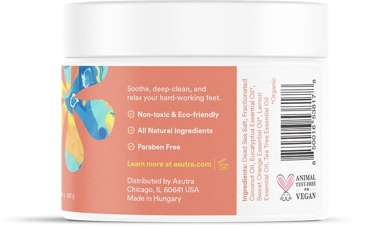 [Australia] - ASUTRA Invigorating and Therapeutic Foot Soak + Pedicure Pumice Stone (Dead Sea Salt w/Tea Tree & Citrus Oils), 16 oz - Helps to Soften Calluses, Corns, and Cracked Feet Tea Tree & Citrus 
