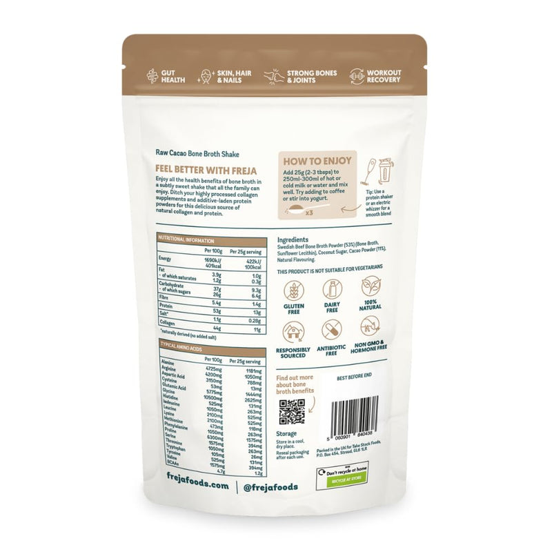 Freja Collagen Protein Shake, Chocolate, 300g | Natural Bone Broth Powder, Dairy Free, Gluten Free, 12 Servings