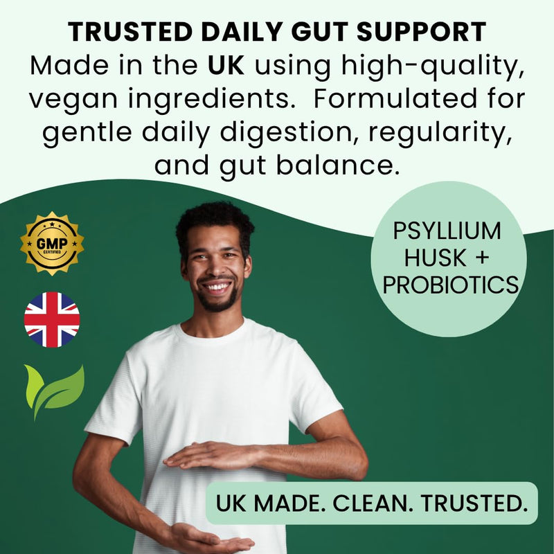 Psyllium Husk Fibre Supplement 5000mg + Probiotics – High Strength Digestive Gut & Regularity Support – 120 Vegan Fiber Capsules, UK Made – HERA Vitality 120 count (Pack of 1)