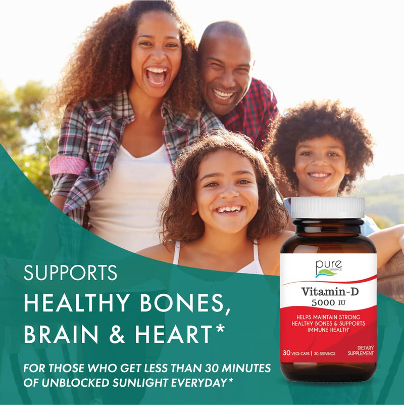Pure Essence Labs Vitamin D - 5000 IU of Vitamin D from 100% Pure Cholecalciferol - 30 Vegetarian Capsules 1