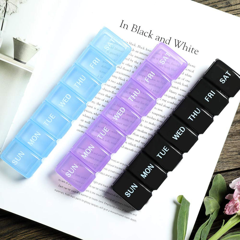 2 PCS Small Weekly Pill Organizer 7 Days (Blue) | Pocket Daily Pill Case, Daily Planner, Pill Box for Pills/Vitamin/Fish Oil/Supplements Blue 2 Pcs