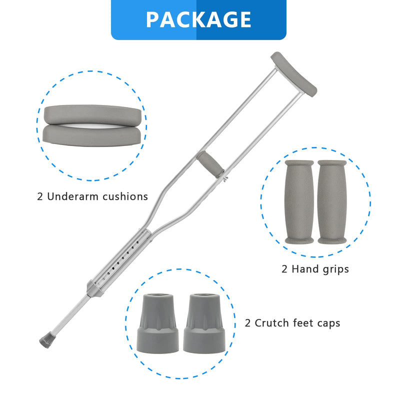 Replacement Crutch Pads, AHIER Padding for Walking Arm Crutches, Hand Grips, and Feet Caps, Fits Standard Aluminum Crutches 6 Pieces-Set Grey