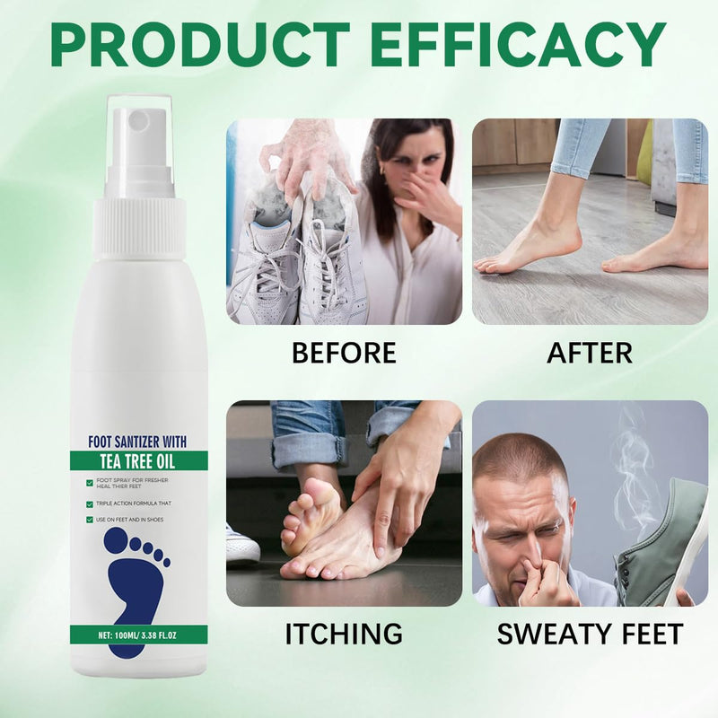 2pcs Foot Spray with Tea Tree Oil, Tea Tree Oil Foot Spray, Foot & Shoe Freshness, Clear Foot Sanitizer Spray, Quick-Drying and Travel-Friendly, 100ml/3.38fl.oz