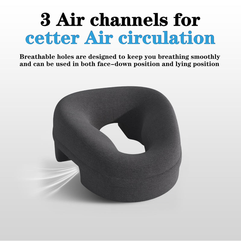 [Australia] - Ergonomic Face Down Pillow – Memory Foam Face Pillow with Detachable Cover, Massage Headrest for Bed, Stomach Sleeping, Post-Eye Surgery Recovery, Includes 10pcs Disposable Covers (Black) Black 