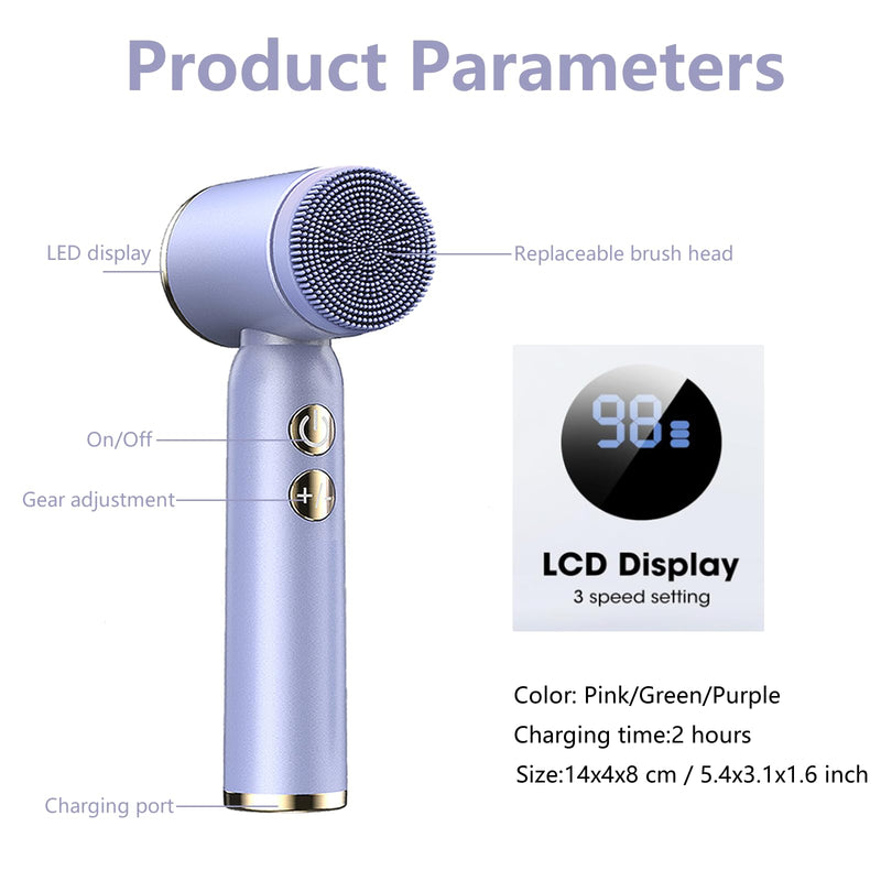 [Australia] - Facial Cleansing Brush, 6 in 1 Electric Face Scrubber with 6 Brush Heads and 3 Spin Speeds for Deep Cleansing, Waterproof Rechargeable Face Brushes for Dry Oily Sensitive Skin (Purple) 