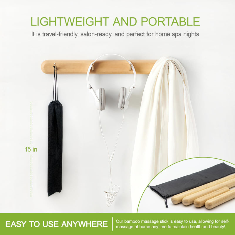 [Australia] - 4PCS Solid Bamboo Massage Sticks & Guasha Set with Roller/Stick - 100% Bamboo Therapy Tools for Neck/Arm/Back/Legs/Full Body, Deep Tissue Massage, Muscle Relaxation, Body Shaping, Fatigue Relief 