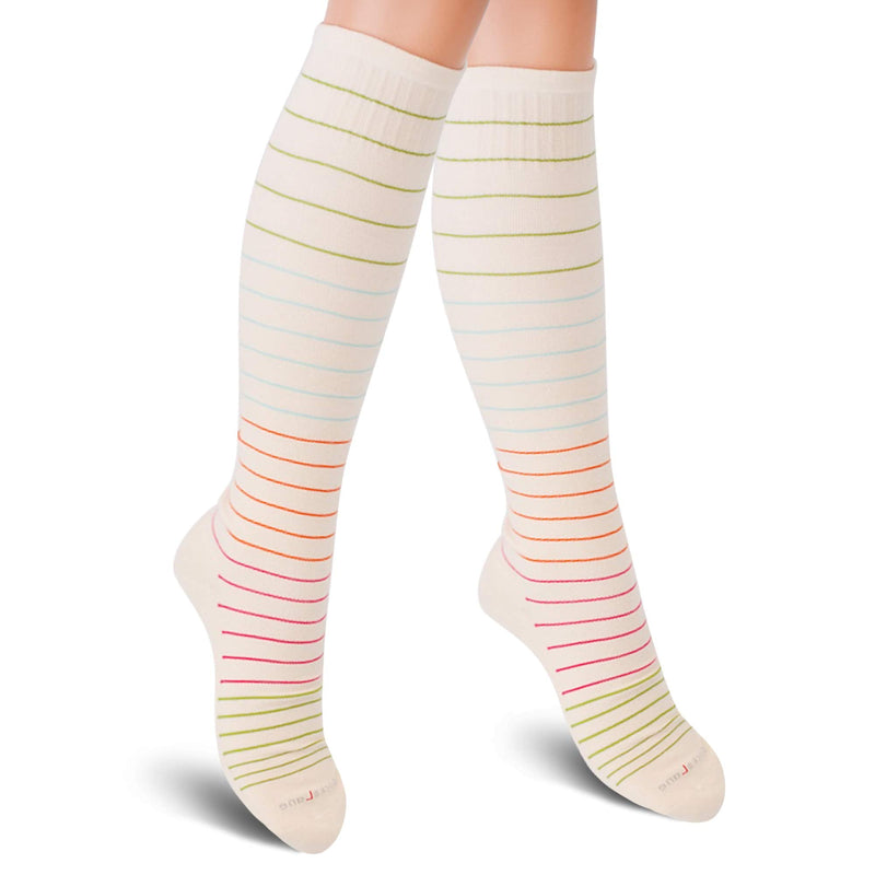 [Australia] - Cotton Compression Socks for Women & Men. 15-20 mmHg Support Knee-High Nude Stripes M/L Medium/Large (1 Pair) 