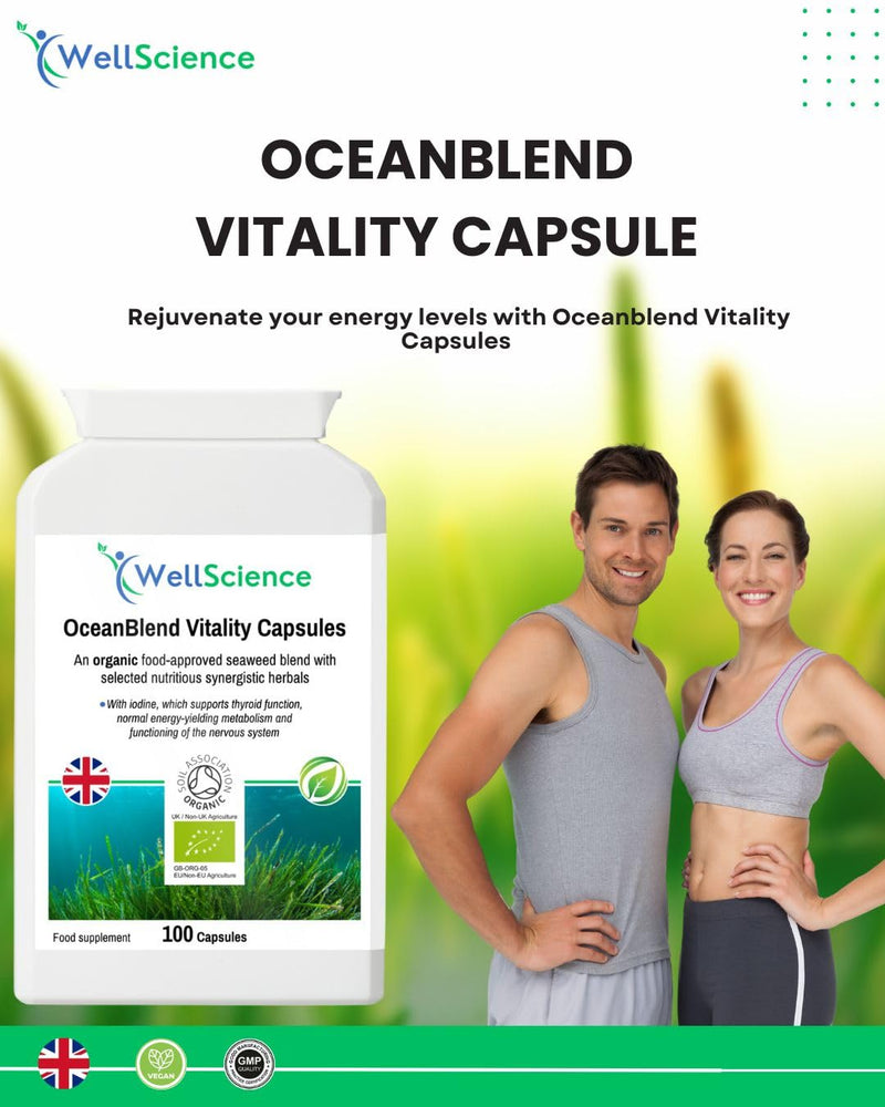 OceanBlend Vitality Capsules - Organic Seaweed Supplement for Thyroid Function, Energy Metabolism & Cognitive Health | Vegan, Iodine-Rich