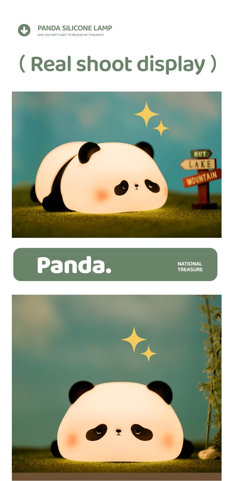 [Australia] - Cute Panda Night Light, LED Squishy Novelty Animal Night Lamp, Food Grade Silicone 3 Level Dimmable Breastfeeding Nursery Nightlight for Room Decor, Cute Gifts Stuff for Boys Girls Baby Children 