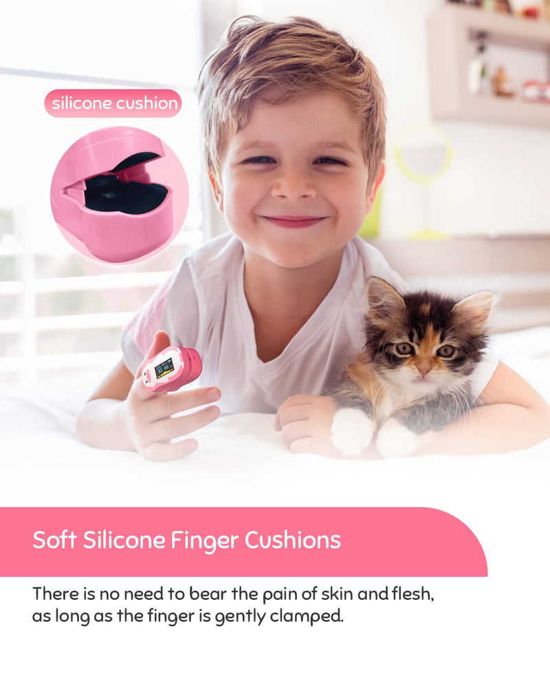[Australia] - Pulse Oximeter for Kids, Vibeat Fingertip Blood Oxygen Meter with Smart Reminder for Children, Home Oximeter Finger with Pulse, Batteries & Lanyard Included, FSA/HSA Eligible, Pink 