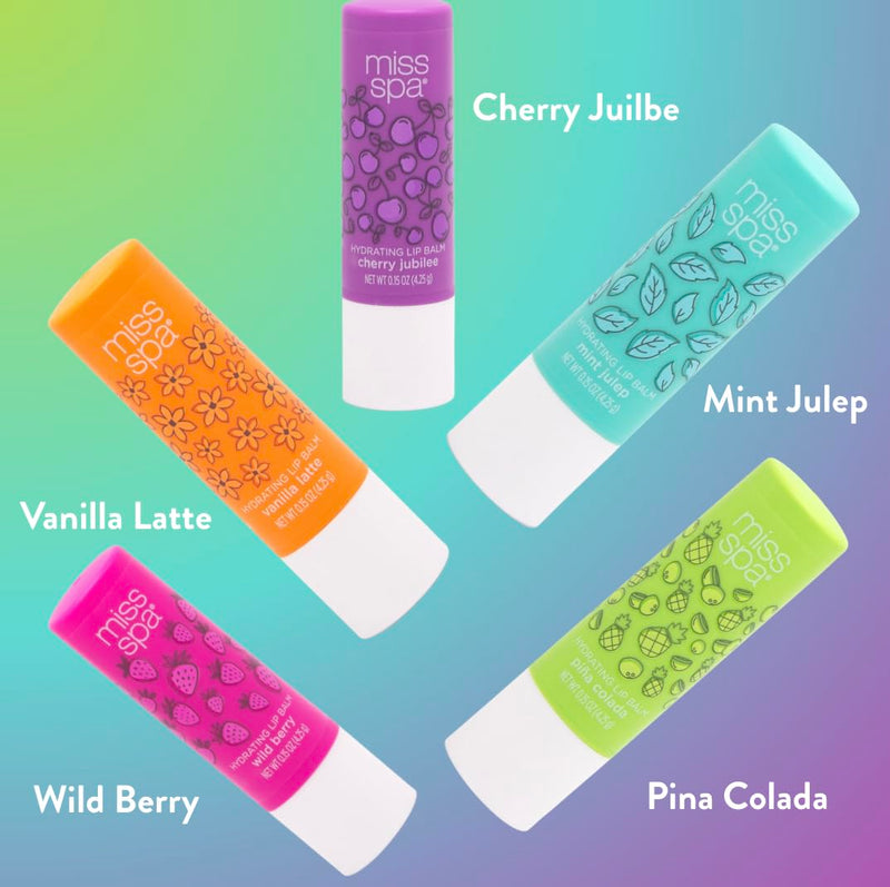 Miss Spa Hydrating Lip Balm Set Moisturizing Lip Care Gift Set for Dry Lips,Nourishing Lip Moisturizer with Shea Butter & Vitamin E, Vegan Gluten Free, Long-Lasting Hydration, 5 Flavors
