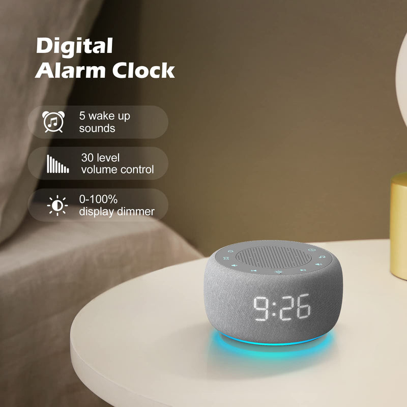 [Australia] - Buffbee Sound Machine & Alarm Clock 2-in-1, 18 Soothing Sound, 7 Night Light, Sleep Timer, Precise 30-Level Volume Control White Noise Machine A-Grey 