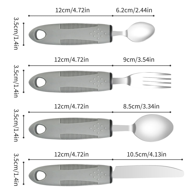Extra Wide Handles Easy Grip Cutlery Set of 4 Disability Aids,Chunky Handles, Corfort Grips Disability Ideal Dining aid for Elderly Disabled Arthritis Parkinson's Disease Tremors Sufferers Grey