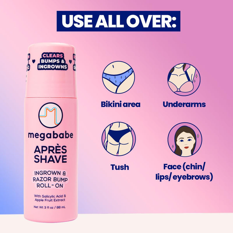 [Australia] - Megababe Après Shave | Post-Shave & Waxing | Ingrown Hair & Razor Bump Roll-On Treatment for Women | Bikini, Armpits & Legs | 3.0 fl oz 