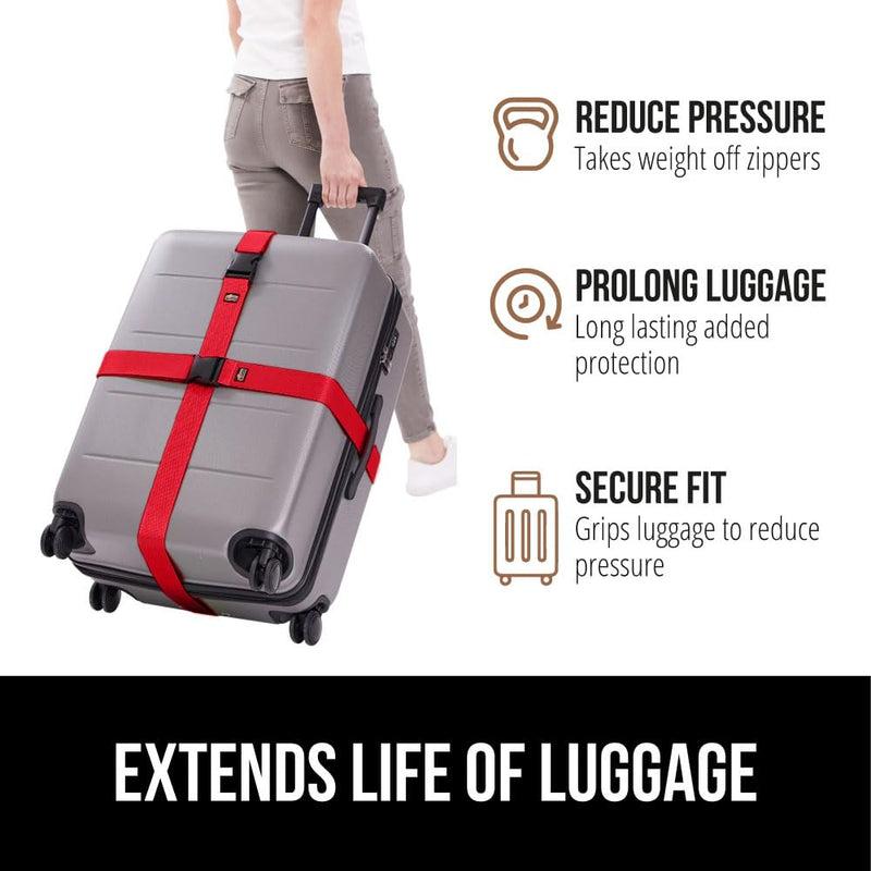 GORILLA GRIP Luggage Straps and Tactical Flashlights, Luggage Straps Tightening Belts 8 Pack, Tactical Flashlight Adjustable Mode 2 Pack, Both in Red, 2 Item Bundle