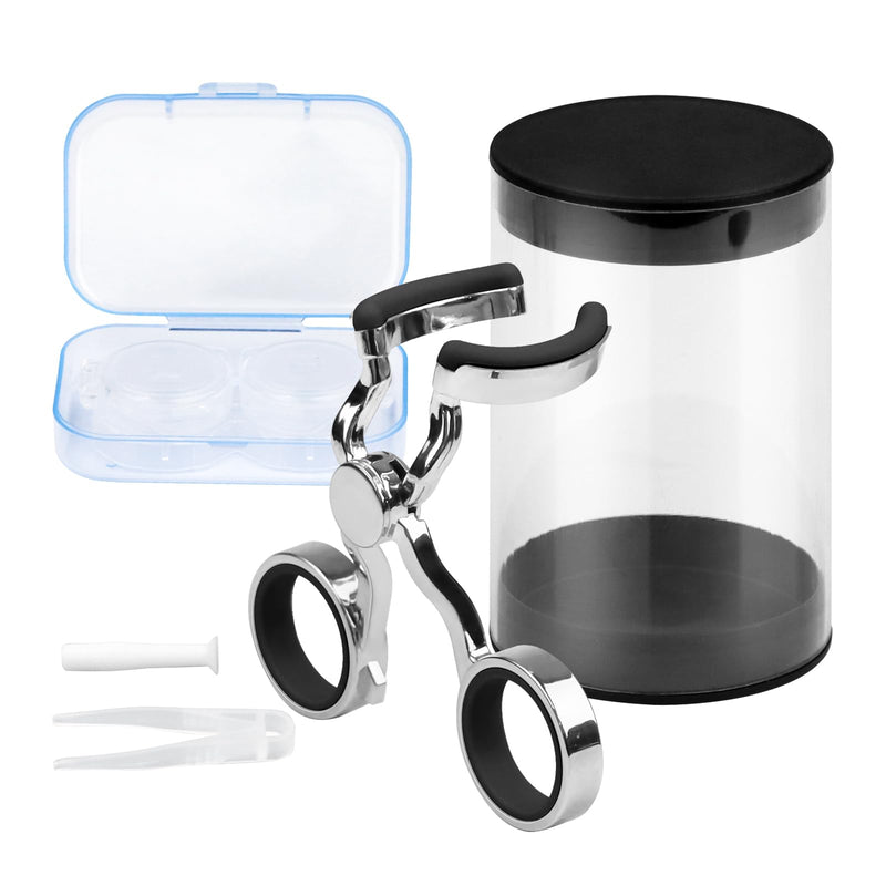[Australia] - Contact lens tweezers for soft lenses, aid for contact lenses, contact lens remover with contact lens container and storage box, contact lens insertion aid for removal (silver) 