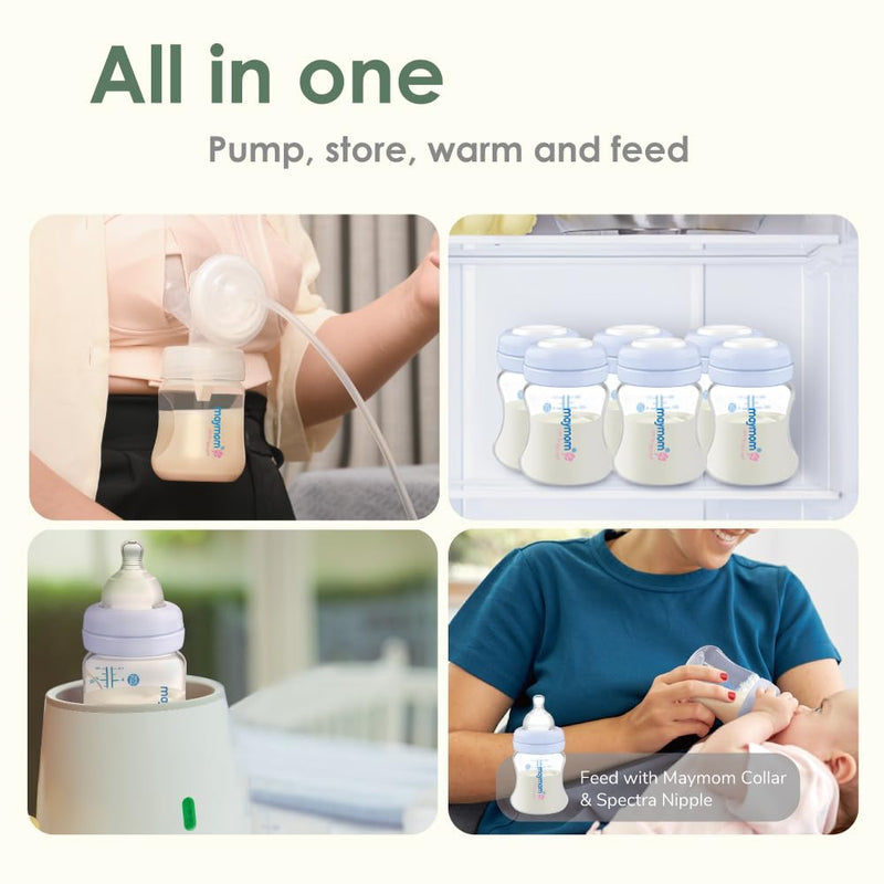 [Australia] - Maymom Wide-Mouth Milk Storage Collection Bottle with SureSeal Sealing Disk; Compatible with Spectra/Motif Luna/Ameda MYA/Bellababy Pumps. Can Replace Spectra S1 S2 Bottles, 6 pc (4.7Oz/140mL, 6pc) 6 Bottle 5oz Blue 