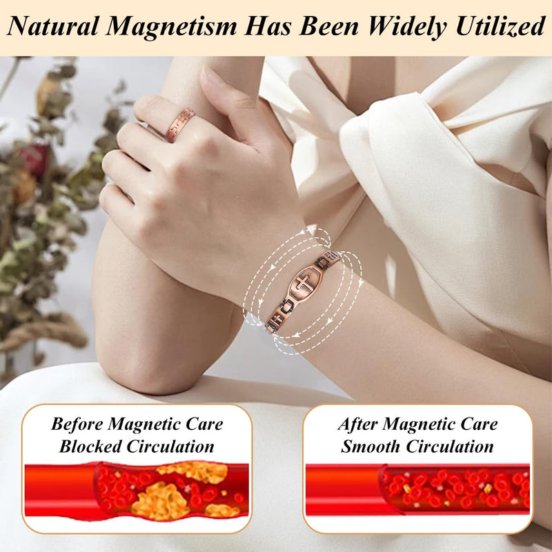 [Australia] - Vicmag Copper Magnetic Bracelet for Women 99.9% Solid Pure Copper Strong Magnets Jewelry Gift Adjustable Length Classic Cross 